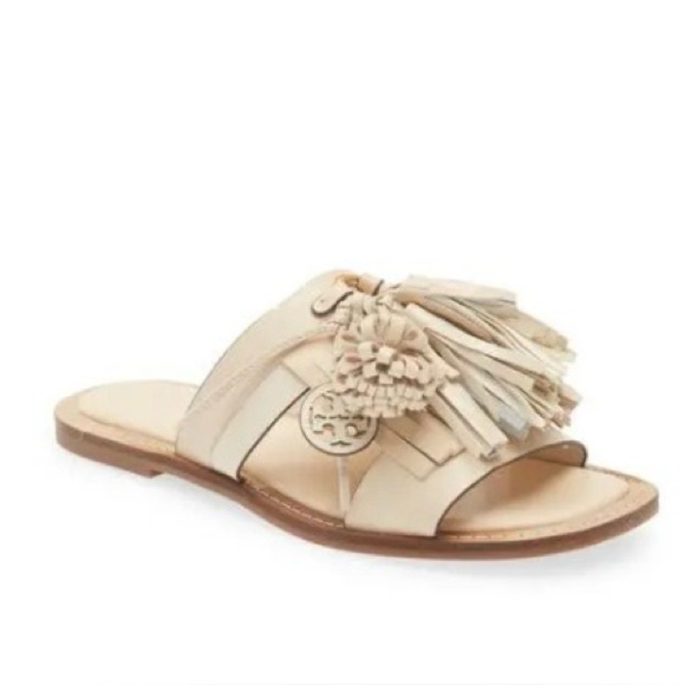 Tory Burch Cream Tassel Slide Sandals